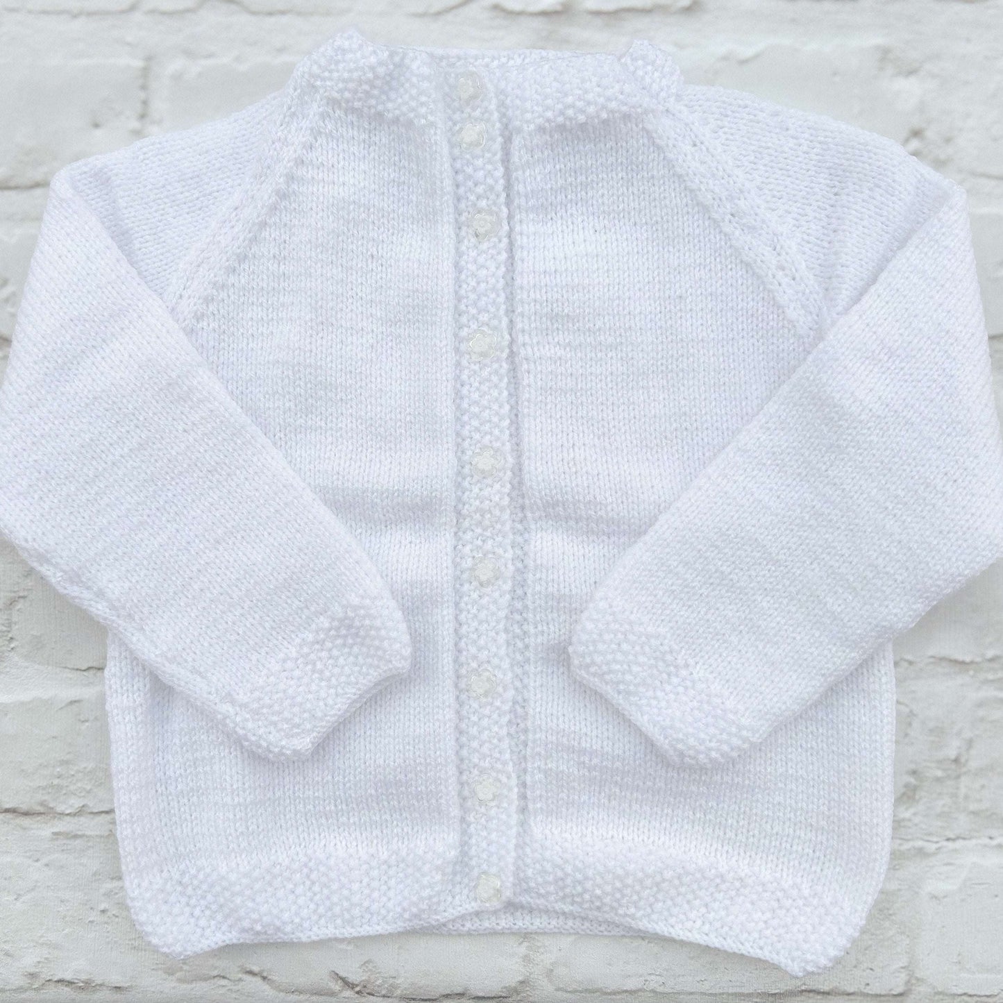 Hand knitted personalised baby cardigan in white, 18 months plus (2-4 years) — made to order in the UK | Little Name Knits

