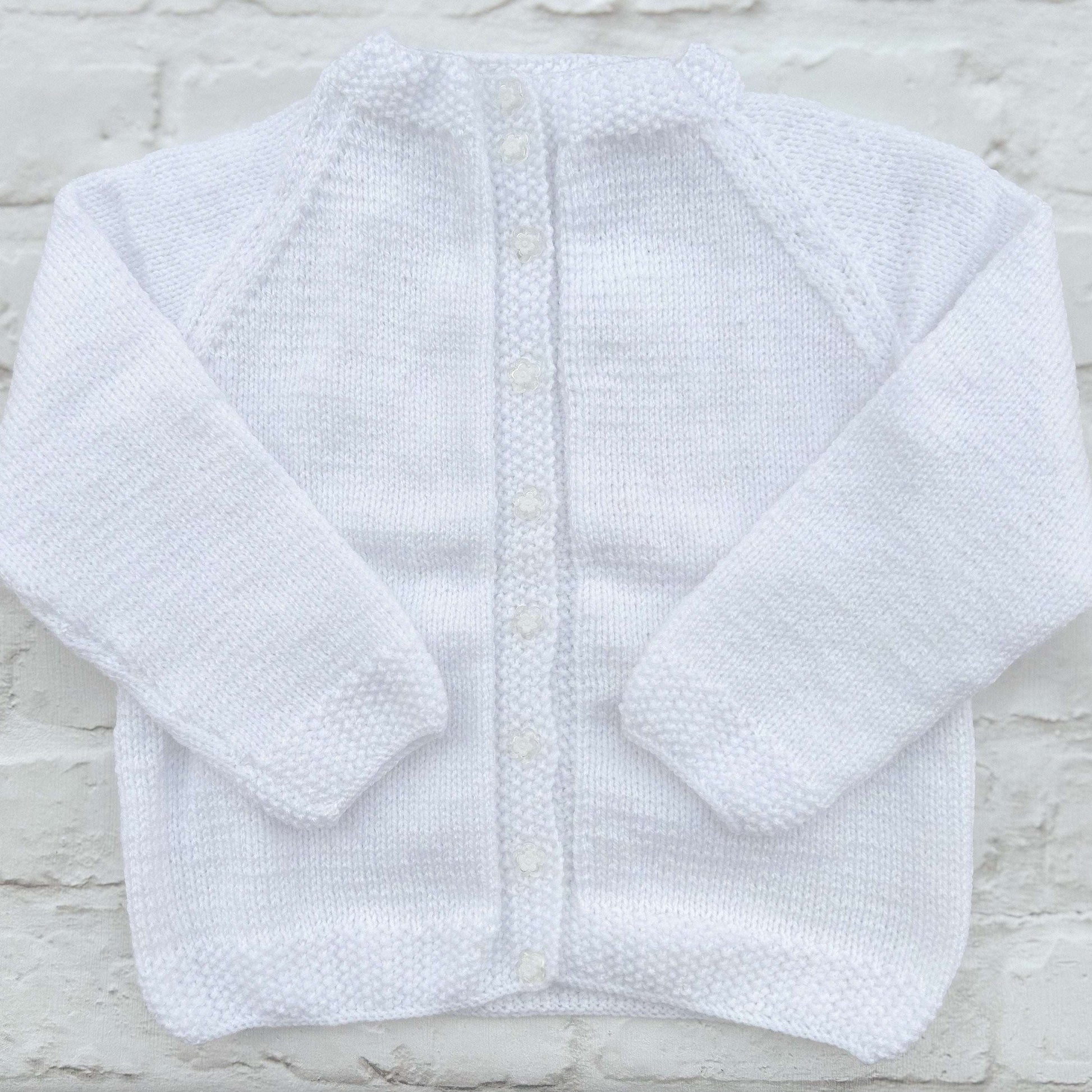 Hand knitted personalised baby cardigan in white, 18 months plus (2-4 years) — made to order in the UK | Little Name Knits

