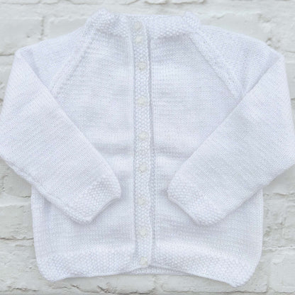 Hand knitted personalised baby cardigan in white, 18 months plus (2-4 years) — made to order in the UK | Little Name Knits

