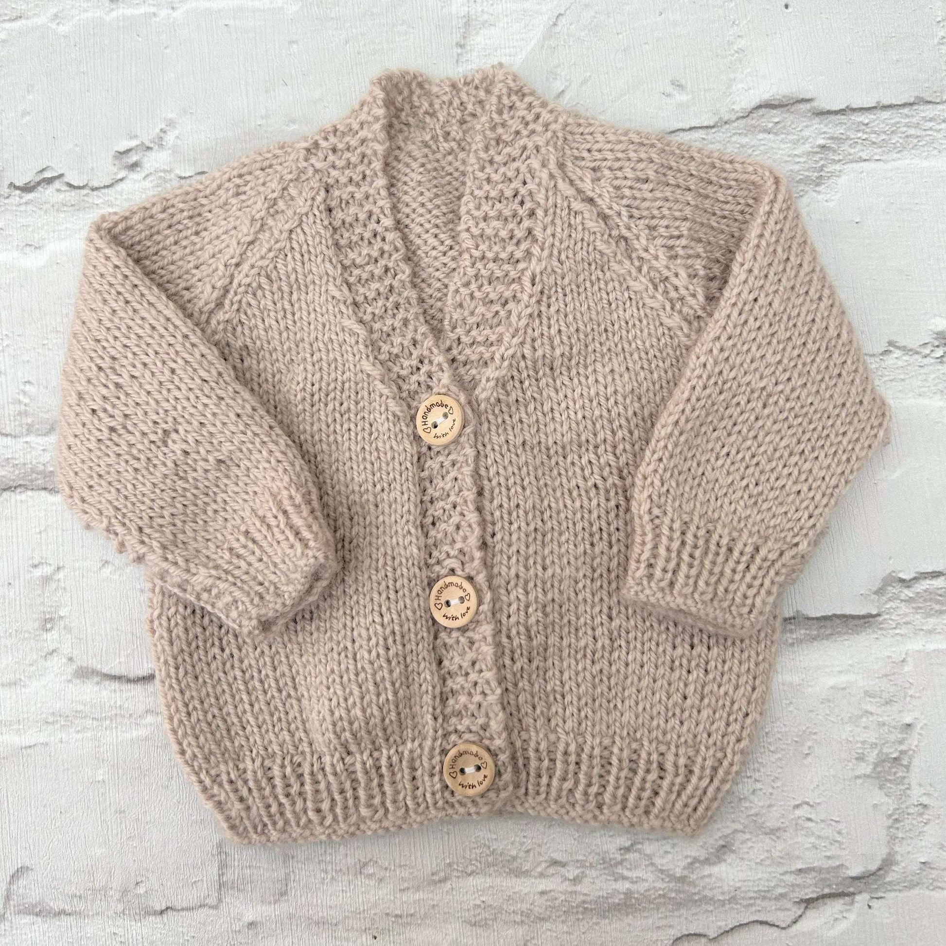 Best seller Sian Welby baby reveal Hand knitted personalised baby cardigan in beige, newborn  — made to order in the UK | Little Name Knits
