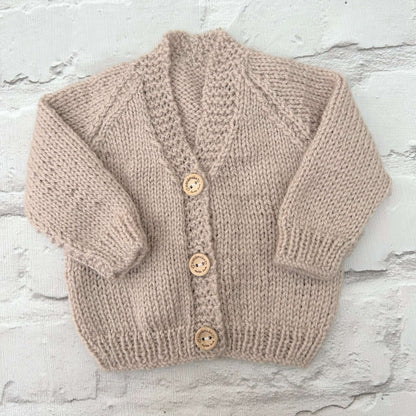 Best seller Sian Welby baby reveal Hand knitted personalised baby cardigan in beige, newborn  — made to order in the UK | Little Name Knits